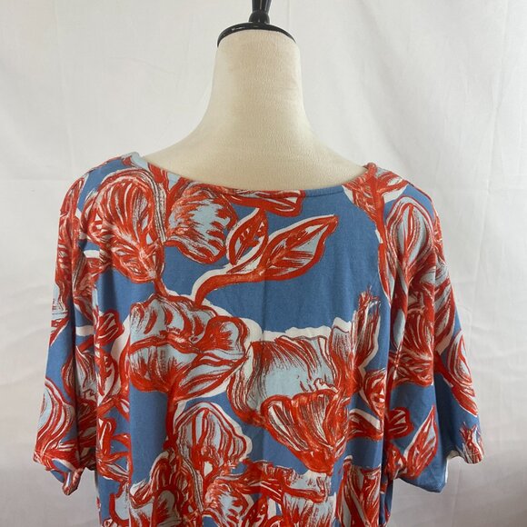 Soft Surroundings Maxi Dress 3X Blue Orange-Red White Floral V-Neck Twist Detail - Picture 9 of 13